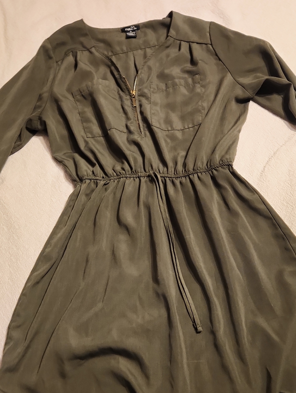 Rue21 Olive Midi Dress with Front Zip and Drawstring Waist